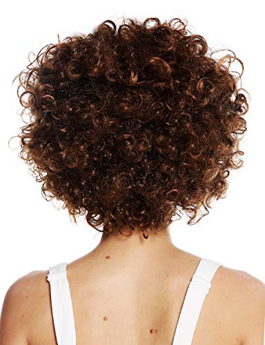 WIG ME UP- 1352-ZA6A Peluca Mujer Carnaval Halloween Diva Pelo Corto Rizado Raya en Medio castaño