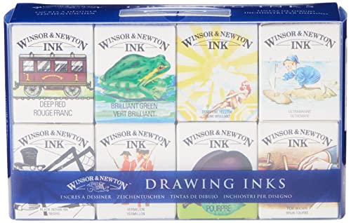 Winsor & Newton Tinta para Dibujo Drawing Ink- Set de 8 tintas, Colección William, Multicolor