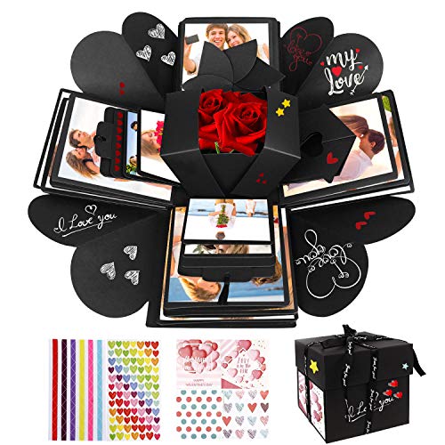 WisFox Explosion Box, Creativo DIY Hecho a Mano Sorpresa Explosión Caja de Regalo Amor Memoria, Álbum de Fotos de Scrapbooking Caja de Regalo para Cumpleaños Día de San Valentín Aniversario Navidad