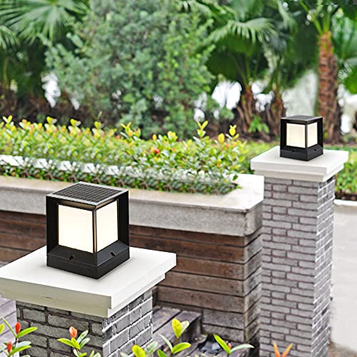 WISHVYQ Faros de Columna Cuadrados Modernos Luz de Cabeza de Columna LED Solar Faro de Columna de Patio IP65 Faros de Columna de Valla de Aluminio iluminación