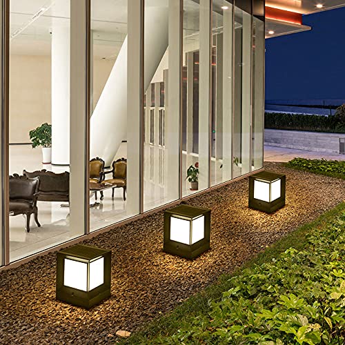 WISHVYQ Faros de Columna Cuadrados Modernos Luz de Cabeza de Columna LED Solar Faro de Columna de Patio IP65 Faros de Columna de Valla de Aluminio iluminación