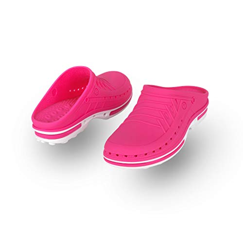 WOCK Clog sin Tira, Zueco Sanitario de Trabajo Blanco/Fucsia Mujer e Hombre - Esterilizable, Rango de tamaño de 35-44