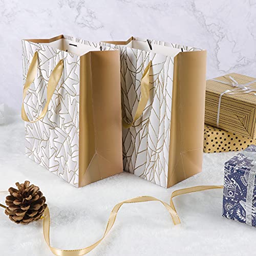 Wodasi Bolsa de Papel con Asa, 8 Piezas Bolsas Papel, Bolsa de Papel Portátil de Polvo de Oro de Lujo, Bolsas de Papel con Asas Cinta Bolsa de Regalo Papel, Exquisito Diseño, 4 Estilo, 18*23*10 cm