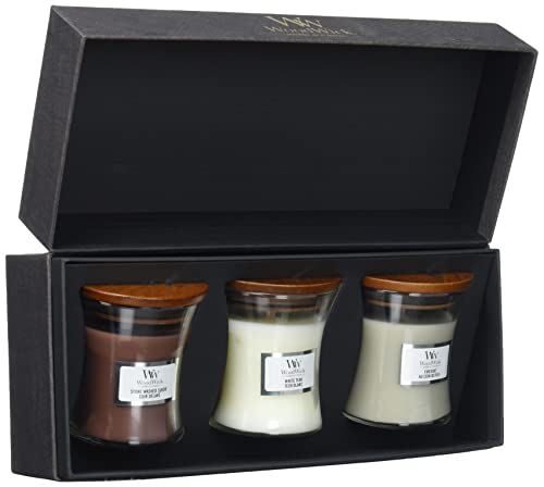 Woodwick Juego de velas perfumadas de regalo, Woody Mini velas perfumadas de reloj de arena con mechas agrietadas, caja de regalo, 3 unidades (1699068E)