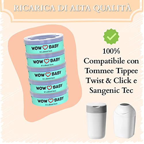 WOWBABY - Recambio perfumado de alta calidad compatible para Mangiapannolini Tommee Tippee Twist & Click, Sangenic Tec (5 recargas)