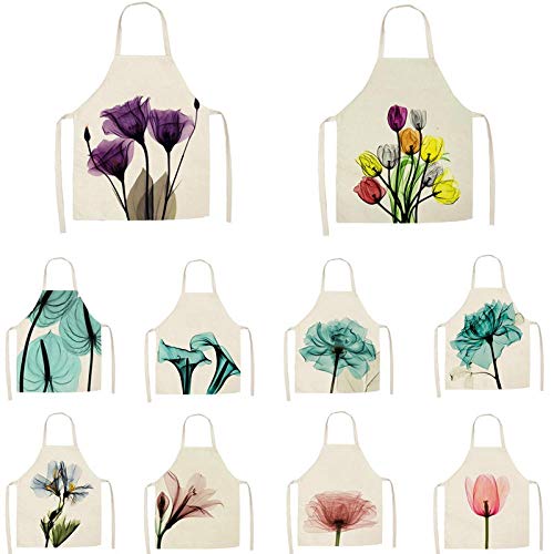 wsxcfyjh Delantal Cocina Baberos Delantales De Cocina con Estampado De Lino Y Estampado De Flores para Cenas Unisex, Babero De Cocina, Divertido Delantal De Limpieza-15_55X68Cm_For_Adult