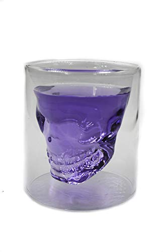 X-Large- Big Crystal Shot Skull 250 ml Ideal para whisky y vodka. Vinos, licores, cócteles y bebidas. Fiesta temática, doble pared, efecto visual, discoteca y mixología