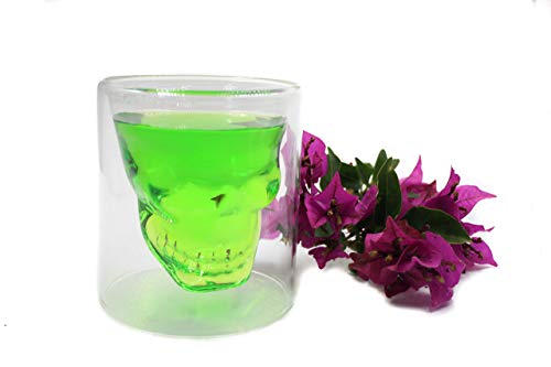 X-Large- Big Crystal Shot Skull 250 ml Ideal para whisky y vodka. Vinos, licores, cócteles y bebidas. Fiesta temática, doble pared, efecto visual, discoteca y mixología