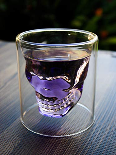 X-Large- Big Crystal Shot Skull 250 ml Ideal para whisky y vodka. Vinos, licores, cócteles y bebidas. Fiesta temática, doble pared, efecto visual, discoteca y mixología