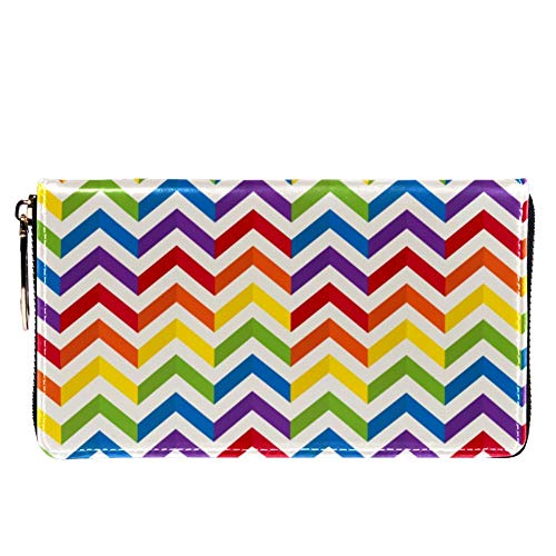 XCNGG Cartera con cremallera alrededor de la mujer y embrague para teléfono, estampado de zigzag de chevron arcoíris, bolso de viaje, bolso de mano de cuero, tarjetero, organizador, muñequeras, carter