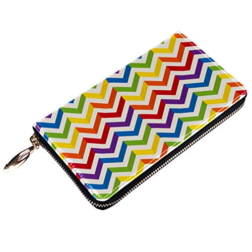 XCNGG Cartera con cremallera alrededor de la mujer y embrague para teléfono, estampado de zigzag de chevron arcoíris, bolso de viaje, bolso de mano de cuero, tarjetero, organizador, muñequeras, carter