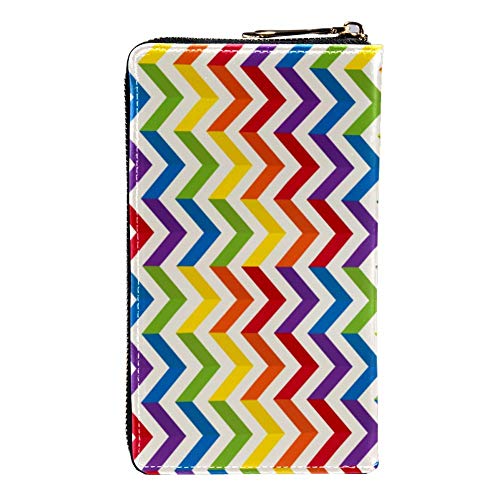 XCNGG Cartera con cremallera alrededor de la mujer y embrague para teléfono, estampado de zigzag de chevron arcoíris, bolso de viaje, bolso de mano de cuero, tarjetero, organizador, muñequeras, carter