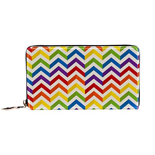 XCNGG Cartera con cremallera alrededor de la mujer y embrague para teléfono, estampado de zigzag de chevron arcoíris, bolso de viaje, bolso de mano de cuero, tarjetero, organizador, muñequeras, carter