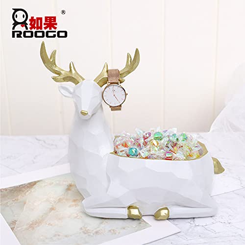 XRHM Decoraciones nórdicas para el hogar, Bandeja de Joyas de Dibujos Animados, Almacenamiento de Joyas Bandeja de casa Adornos Decorativos Platinum Deer