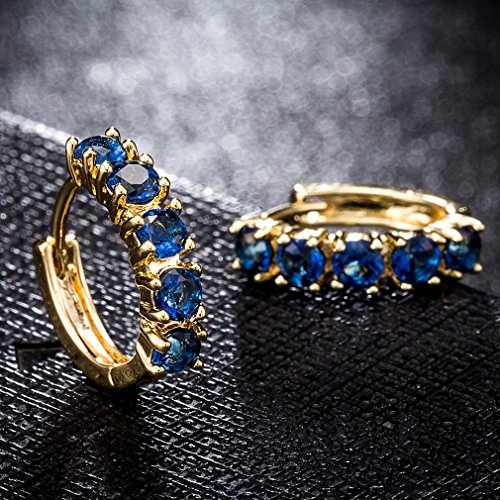 YAZILIND 18 k chapado en oro joyer¨ªa exquisita ronda pendientes aro abrazos para mujeres cubic zirconia cristal elemento de joyer¨ªa de la boda (azul)