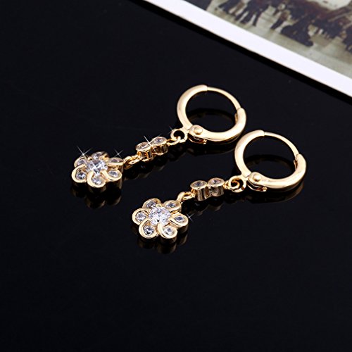 Yazilind oro 18K plateado cuelga los pendientes de aro circonio cúbico pendientes de flores con encanto para la Mujer