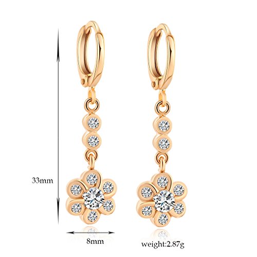 Yazilind oro 18K plateado cuelga los pendientes de aro circonio cúbico pendientes de flores con encanto para la Mujer