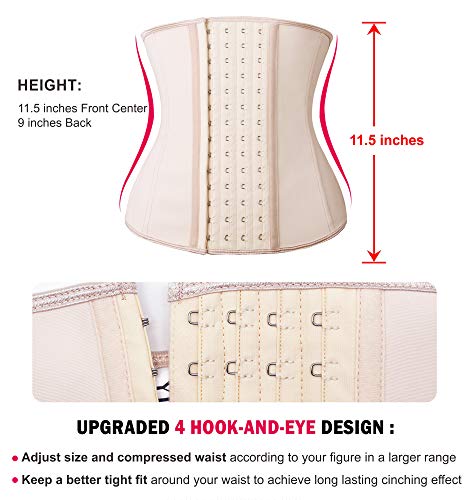 YIANNA Fajas Reductoras Mujer con 4 Ganchos Latex Corset Reductor Waist Trainer Faja Colombiana Cinturilla Abdomen Beige, 11788 Size S