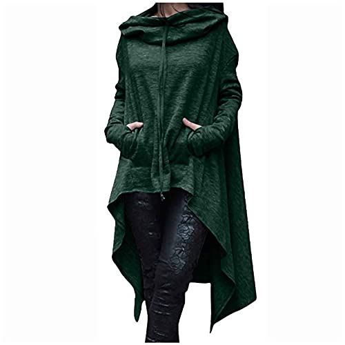 yiouyisheng Poncho para mujer, chal, chal, capa con capucha, dobladillo irregular, pañuelo con mangas, sudadera larga con capucha y cordón, verde, M