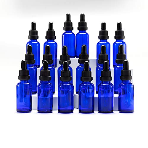 Yizhao Azul Frasco Cuentagotas Cristal 30ml, Botellas Cuentagotas con [Pipeta Cuentagotas Cristal], para Aceite Esencial, Masaje,Fragancia, Aromaterapia, Laboratorio - 18Pcs