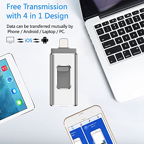 YOHU 256GB Pendrive para Phone Photo Stick Memoria USB para Phone y Pad Android Laptops Flash Drive Expansión (Plata)