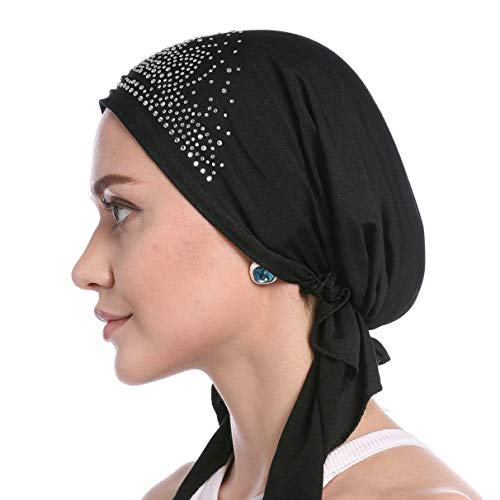 YONKINY Pañuelo la Cabeza Mujer Elástico Elegent Turbante Musulmán Para Quimio Pérdida de Pelo Bandana Cancer Headwear Hairband Sombrero Quimioterapia (Negro)