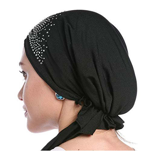 YONKINY Pañuelo la Cabeza Mujer Elástico Elegent Turbante Musulmán Para Quimio Pérdida de Pelo Bandana Cancer Headwear Hairband Sombrero Quimioterapia (Negro)