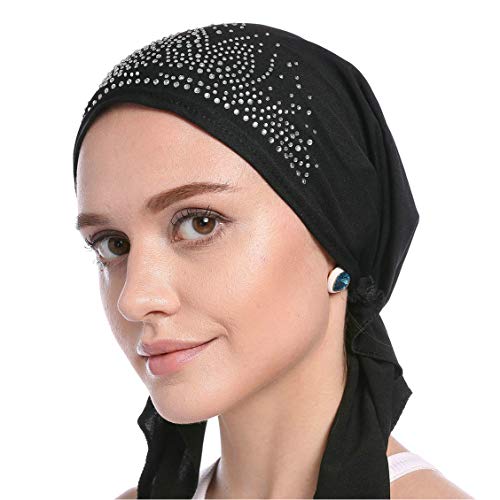 YONKINY Pañuelo la Cabeza Mujer Elástico Elegent Turbante Musulmán Para Quimio Pérdida de Pelo Bandana Cancer Headwear Hairband Sombrero Quimioterapia (Negro)