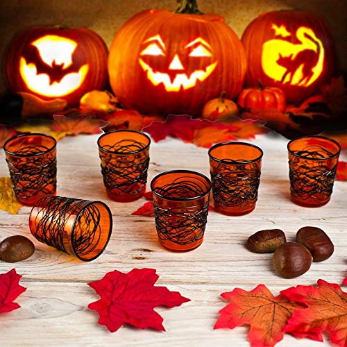 YourMurano, Juego de vasos de Cristal de Murano, Decoración de Naranja, Negro, Seis vasos de vidrio, Halloween, Vasos de chupito, Hecho a mano, Web Shot