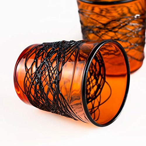 YourMurano, Juego de vasos de Cristal de Murano, Decoración de Naranja, Negro, Seis vasos de vidrio, Halloween, Vasos de chupito, Hecho a mano, Web Shot