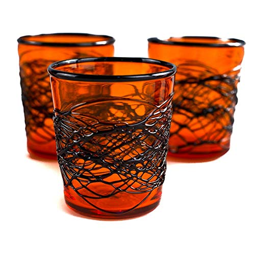 YourMurano, Juego de vasos de Cristal de Murano, Decoración de Naranja, Negro, Seis vasos de vidrio, Halloween, Vasos de chupito, Hecho a mano, Web Shot