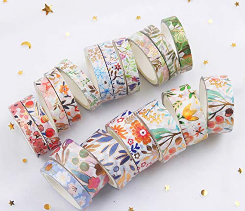 Yubbaex Washi Tape Set cinta adhesiva decorativa Washi Glitter Adhesivo de Cinta Decorativa para DIY Crafts Scrapbooking (Floración 18 Rollos)