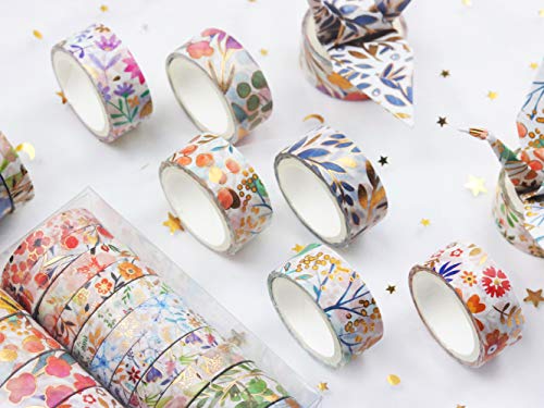 Yubbaex Washi Tape Set cinta adhesiva decorativa Washi Glitter Adhesivo de Cinta Decorativa para DIY Crafts Scrapbooking (Floración 18 Rollos)