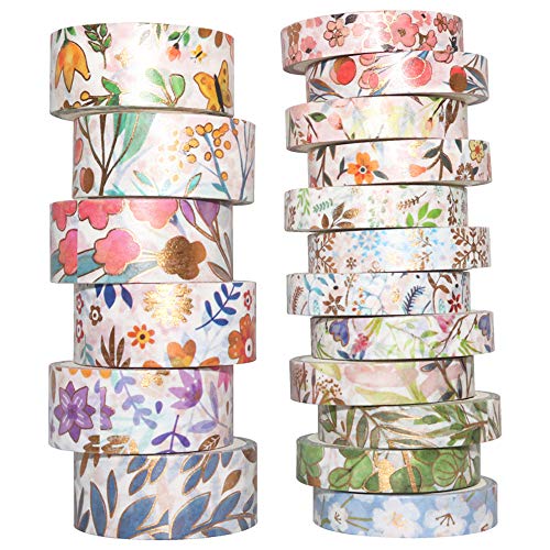 Yubbaex Washi Tape Set cinta adhesiva decorativa Washi Glitter Adhesivo de Cinta Decorativa para DIY Crafts Scrapbooking (Floración 18 Rollos)