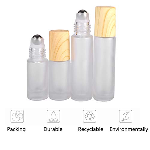 Yueser 6 Piezas Botellas Roll On para Aceites Esenciales con Roll-on Bola de Acero Inoxidable y Tapa de Bambú Imitación para Perfume Aromaterapia Aceite Esencial,5 ml 10ml
