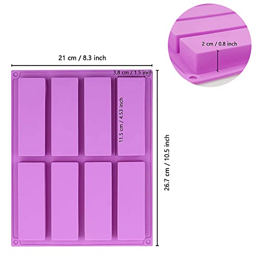 YXHZVON 2PCS Molde de silicona Paquete de 2 Moldes Grandes Rectangulares Para Barras de Cereales, 8 Cavidades de Silicona Moldes Antiadherentes Barras EnergéTicas (Púrpura)