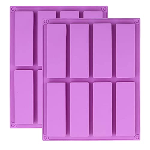 YXHZVON 2PCS Molde de silicona Paquete de 2 Moldes Grandes Rectangulares Para Barras de Cereales, 8 Cavidades de Silicona Moldes Antiadherentes Barras EnergéTicas (Púrpura)