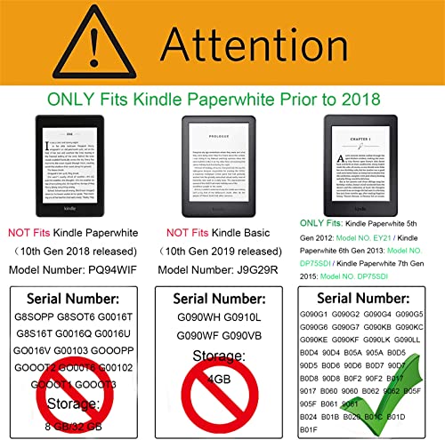 YYS Kindle Paperwhite 7th 6th 5th Funda Premium de Cuero PU con Correa de Mano, para Amazon Kindle Paperwhite Antes de 2018, Cubierta, 6, Auto Wake/Sleep