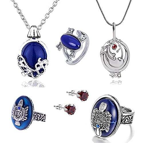 Zaky 6 piezas Elena Verbena Apertura Charm Collar Película Juego de joyas Vampiro Diaries Daywalking Katherine Sapphire Crystal Collares Pendientes Salvatore Damon Stefan Finger Family Crest Anillo