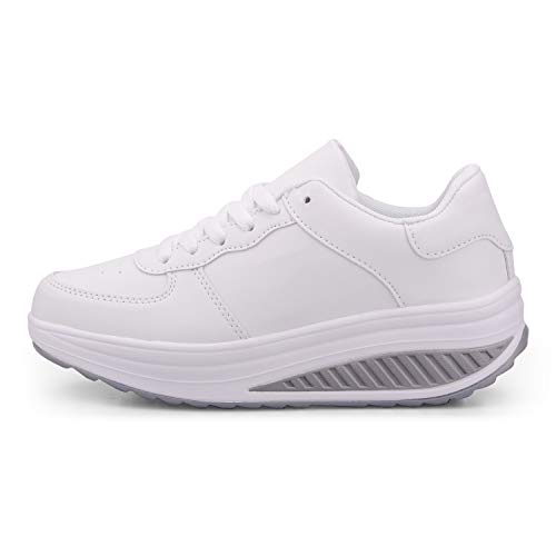 Zapatillas Casual para Mujer Zapatillas de Deporte Gimnasio Zapatos Cuña Cómodos Sneakers para Trotar Compras Blanco 37