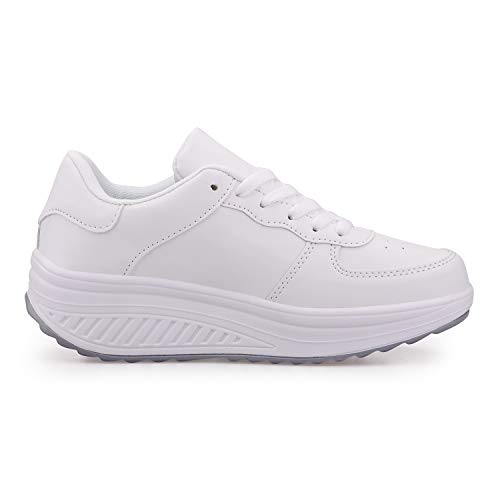 Zapatillas Casual para Mujer Zapatillas de Deporte Gimnasio Zapatos Cuña Cómodos Sneakers para Trotar Compras Blanco 37