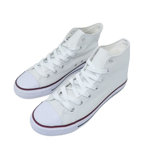 Zapatillas de Tela Caña Alta con Plataforma Estándar 3cm y Punta de Goma Unisex Tallaje 36 a 41 (Blanco, Numeric_41)