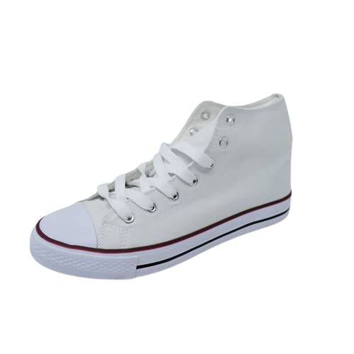 Zapatillas de Tela Caña Alta con Plataforma Estándar 3cm y Punta de Goma Unisex Tallaje 36 a 41 (Blanco, Numeric_41)