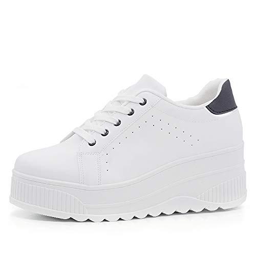 Zapatillas deportivas para mujer con plataforma de cuña alta moda de ante 063, B358 White Silver, 40 EU