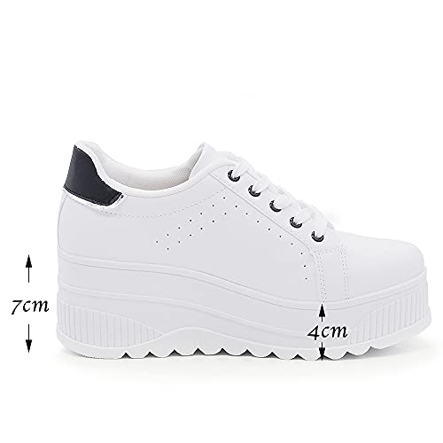 Zapatillas deportivas para mujer con plataforma de cuña alta moda de ante 063, B358 White Silver, 40 EU