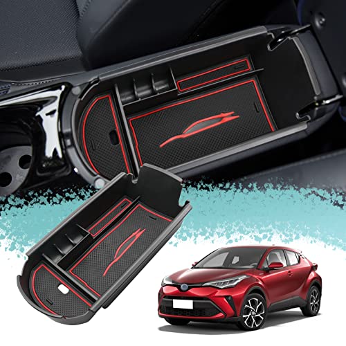 ZCLINKO T*oyota C-HR 2016-2021 Caja de Almacenamiento para Apoyabrazos, Consola Central Organizador Bandeja Storage Box Auto Interior Accesorios(Rojo)