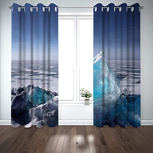 ZHDXDP Cortinas Infantiles Niño Icebergs, Nieve Cortinas Translucidas 3D Decorativas |Ojales 2 Piezas (260x200cm)