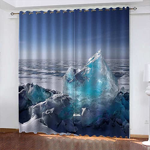 ZHDXDP Cortinas Infantiles Niño Icebergs, Nieve Cortinas Translucidas 3D Decorativas |Ojales 2 Piezas (260x200cm)