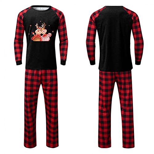 Zilosconcy Conjunto de pijama de Navidad para hombre y mujer, largo, cuello redondo, manga larga, pijama de Navidad, diseño de ciervo, a cuadros, O, S