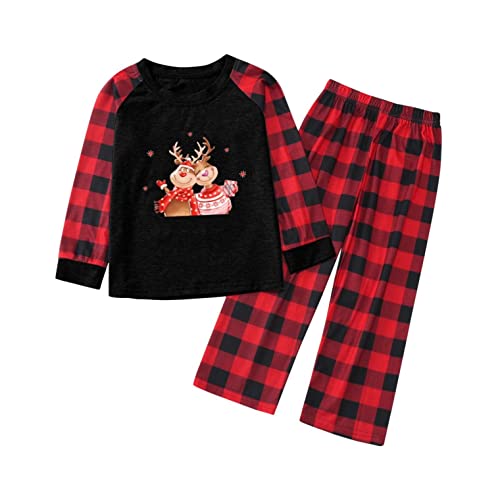 Zilosconcy Conjunto de pijama de Navidad para hombre y mujer, largo, cuello redondo, manga larga, pijama de Navidad, diseño de ciervo, a cuadros, O, S
